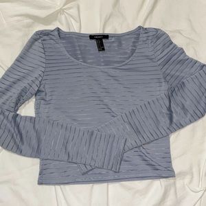 Striped mesh long sleeve cropped